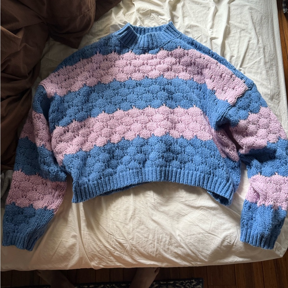 Cotton Candy Blue and Pink Crew Neck Sweater